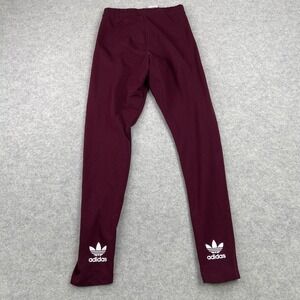 Adidas Trefoil Leggings Womens S (23x28) Marroon Red High Rise Ankle Yoga Pants